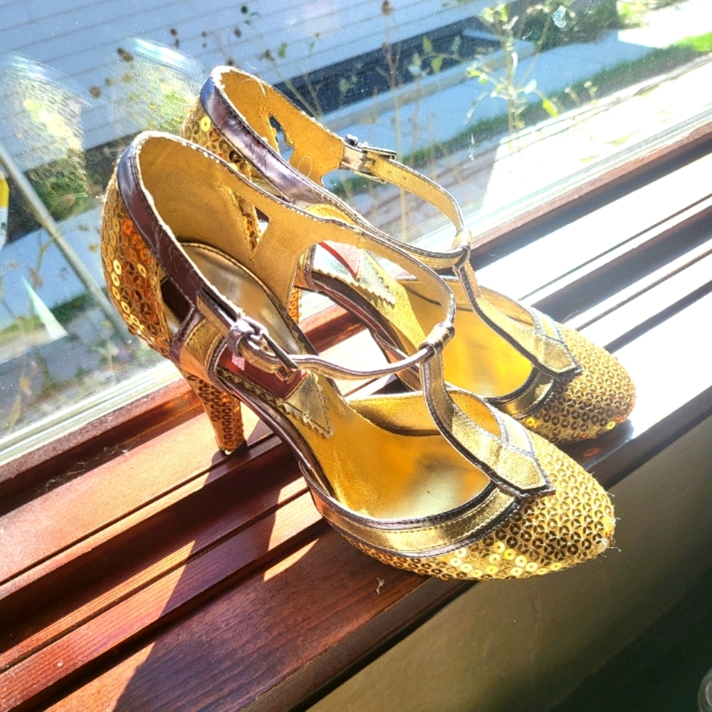 Burlesque Gold Sequin Bordello Heels size 7